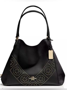 Coach Mini Stud Edie Shoulder Bag Black Soft Leather